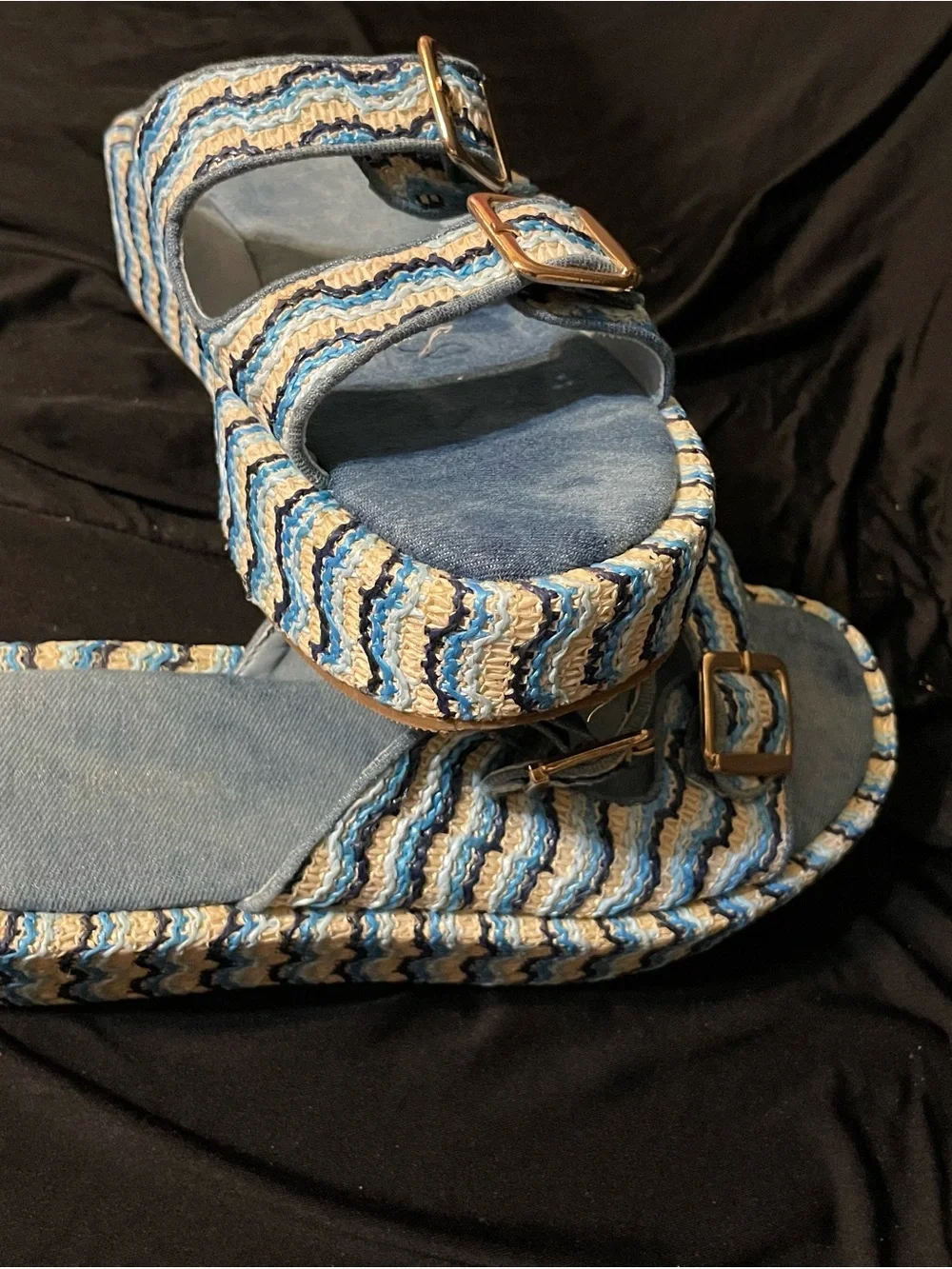 Blue Multi Woven Platform Slide Sandals